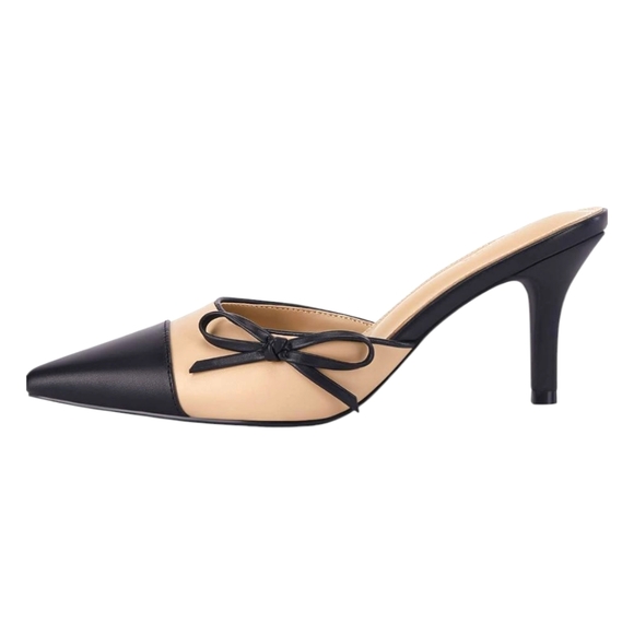 Sophisticated Black and Tan Stiletto Kitten Heels - Picture 9 of 16